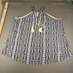 No Boundaries Navy Blue Geometric Tribal Halter Tassel Top NJ36T209N XL 15-17